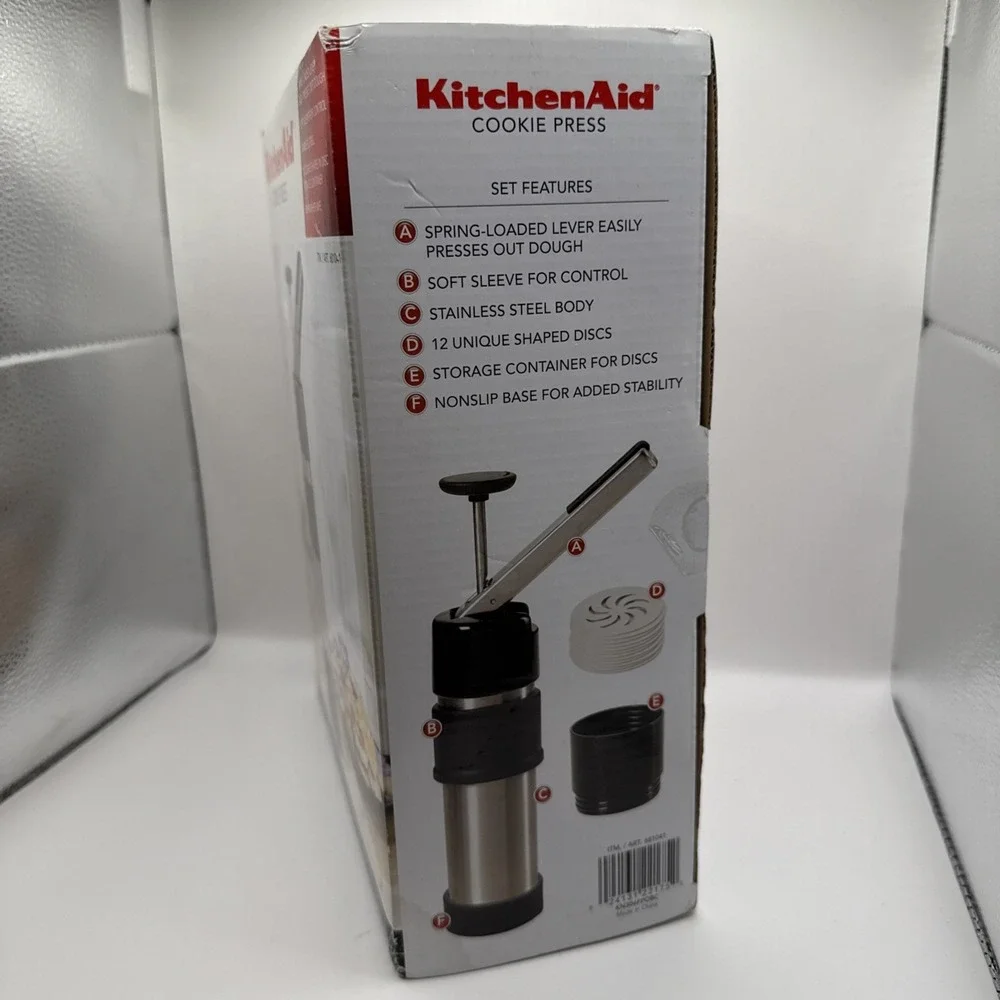 KitchenAid Gourmet Cookie Press Set Stainless Steel/Black 12 Discs With‎ Manual